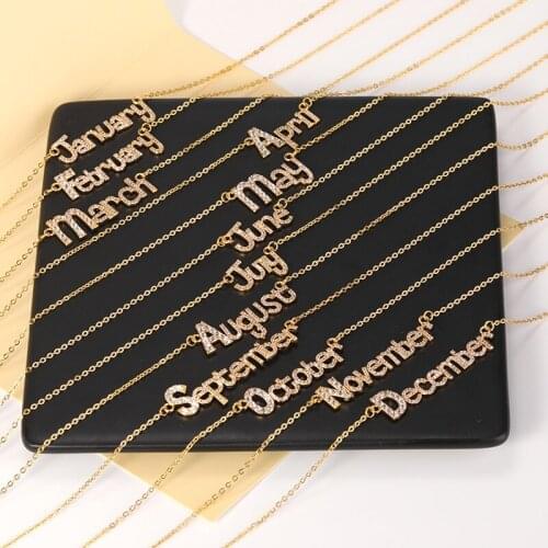 Minimalism Fine Month necklace For Women Girl Fashion Month Letter Zircon Pendant Jewelry Clavicle Chain Birthday Gift