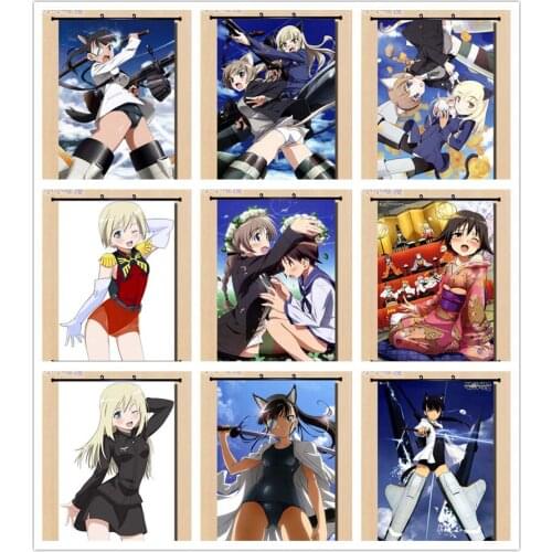 Coscase Japanse Anime STRIKE WITCHES Miyafuji Yoshika Sakamoto Mio Erica Hartmann Perrine Home Decor Wall Scroll Poster Picture