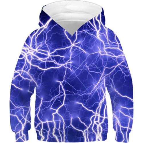 2020 Children Harajuku Style Blue Color Sweatshirt Kids Lightning Flash Galaxy Space Design Hoodies Boy/Girl Hooded Clothes Tops