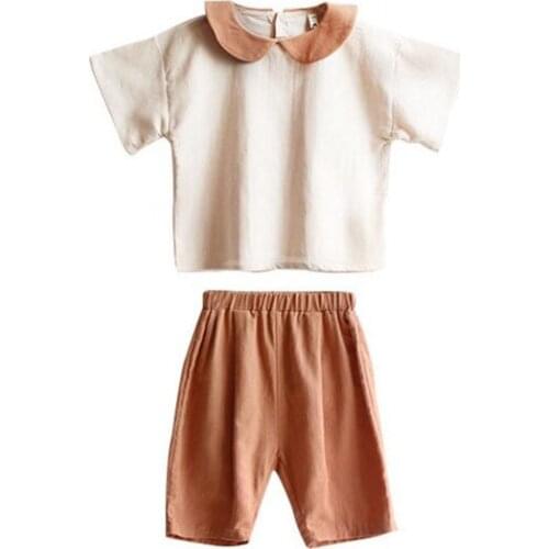 DFXD High Quality Teen Girls Outfits New Fashion Summer Children Cotton Short Sleeve Peter Pan Collar Top+Pant Clothing Sets