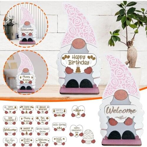 Gnome Door Hanger Wooden Seasonal Welcome Sign with Interchangeable Holiday Pieces for Front Door Porch Hanging Decor