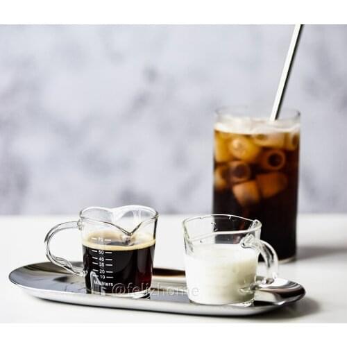 2 Pack Espresso Measuring Glass, 3-Ounce Double Spouts Shot Glass with Pouring Handle, Barista Measuring Pitcher, Heat Resista