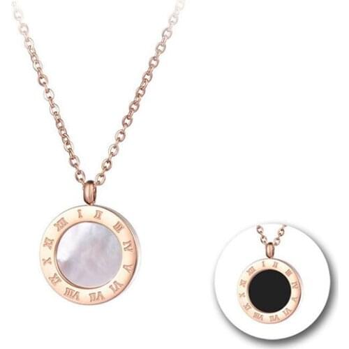 Classic Roman Numerals Black White Shell Chains Necklaces Jewelry Titanium Steel Chokers Necklace For Women Gift N18019