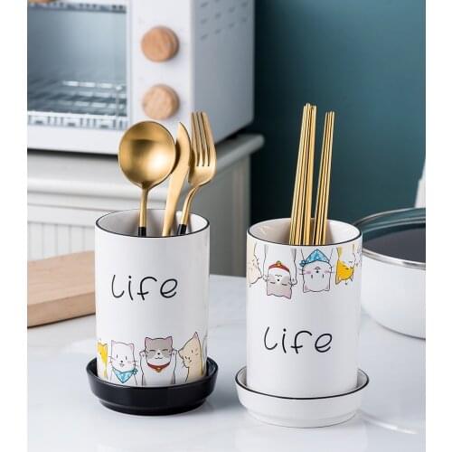 Ceramic chopstick holder home kitchen chopstick basket creative cute style tableware spoon drain mold spoon storage jar
