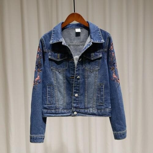 Korean Version of The Slim Slimming Short Embroidered Jacket Tide Heavy Embroidery Embroidered Denim Jacket Female Long-Sleeved
