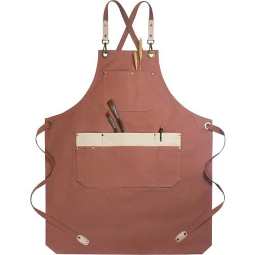 Red White Canvas Apron Cafe Barista Bartender Restaurant Pastry Chef Uniform Florist Gardener Barber Hairdresser Workwear K48