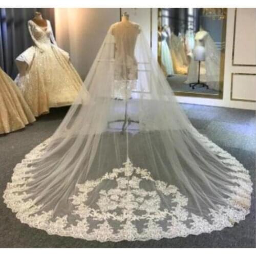 Lace Applique Cape Veil Wedding Cathedral Shrug White/Ivory Long Shawl Wrap Bridal Beach Shawl