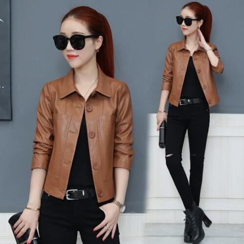New Spring Good Quality Ladies Basic Street Women Short PU Leather Jacket Black Motorcycle Coat Faux Leather Jacket Soft Jacket