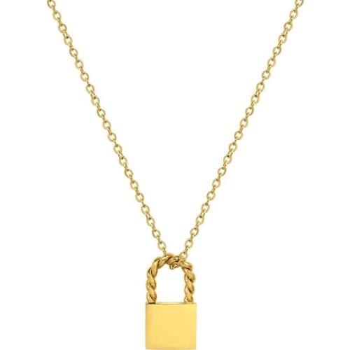 Minimalist Lock Pendant Necklaces For Women Chain On Neck Statement Gold Color Stainless Steel Necklaces Jewelry Party Gift