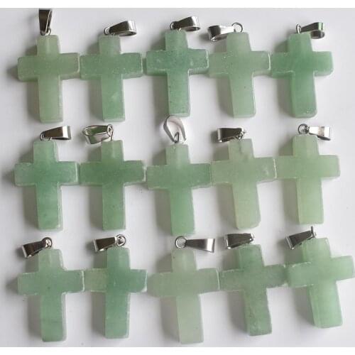 2020 Fashion green aventurine stone cross pendants charms fit necklaces jewelry making wholesale 50pcs/lot free shipping