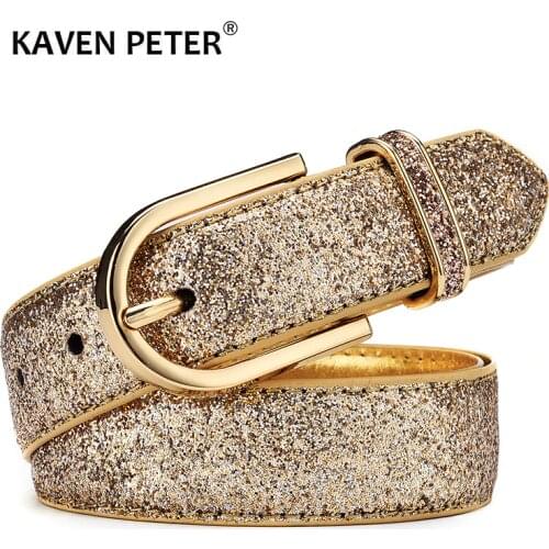 Fashion Women Glitter Gold Belt Female Silver Pu Waist Belt High Quality Cummerbund Ceinture Femme