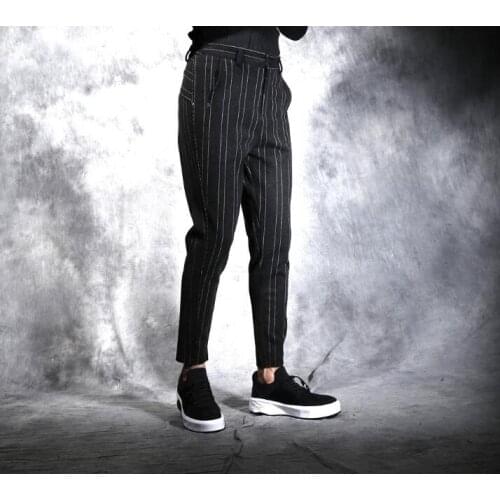 Spring autumn street personality fashion mens cone pants stripe harem pant men feet trousers pantalones hombre pantalon homme