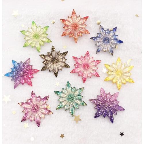 New 12pcs Bling Resin 32mm Colorful Ice Flower Flatback Rhinestone Ornaments DIY Wedding Appliques Craft W74*2