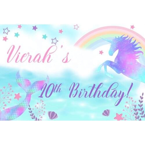 Custom Little Mermaid Unicorn Rainbow Star Colorful 9th Birthday background High quality Computer print party backdrop