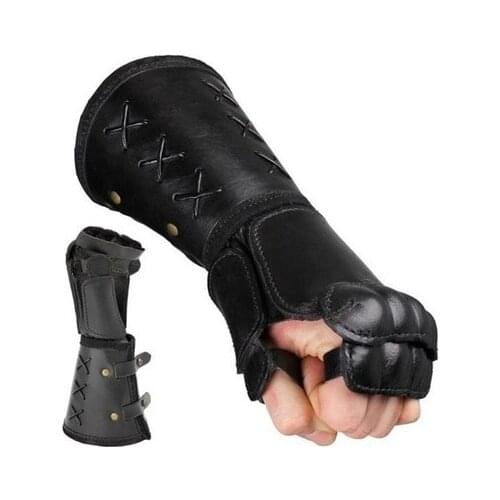 Medieval Armor Gloves Wide Cuffs Bracers Men Steampunk Warrior Gauntlet Renaissance Knights Templar Leather Lace-up