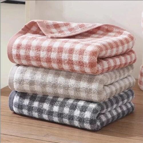 Plaid Pure Cotton Face Towel Strong Water Absorption Rectangle Soft Towels Household Kids Adults Home Bathroom Simple Modern