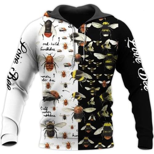 The most fashionable Insect bee pattern Sweatshirt 3D print Unisex casual Zip Hoodie casual Street hip hop Hoodie