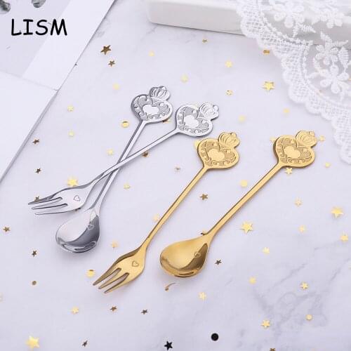Three-Tine Mini Snack Fork Fruit Fork Luxury Crown Dinner Salad Fork Small Cake Dessert Spoon Kitchen Tea Coffee Scoop Teaspoons