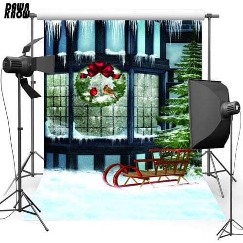 DAWNKNOW Snowfield Vinyl Photography Background For Baby Tree Sleigh Photo Shoot Backdrop For Christmas Photo Studio L862