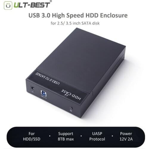 ULT-BEST 3.5 inch HDD Enclosure Case USB3.0 to SATA 3.0 III External Hard Drive HDD SSD Case Support UASP 6Gbps 8TB