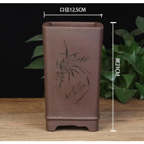 Yixing Purple Sand Flowerpots Square Barbette Manger Pots Handmade Breathable Green Plants Orchid Bonsai Pot Chinese Potted