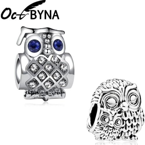 Octbyna Silver Color Lucky Owl Beads High Quality Lovely Animal Fits Pandora Bracelet Necklace For Women Jewelry Making Gifts