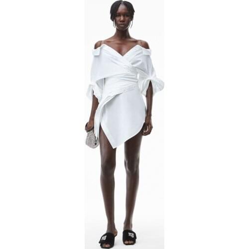 Summer Luxury 2021 Women High Quality Mesh Patchwork White Long Sleeve Asymmetrical Casual Dress For Female Gdnz 7.02