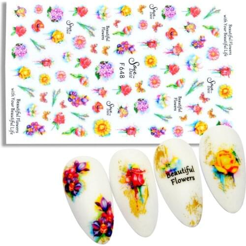 1 Sheet Nail Slider 3d Sticker Abstract Lady Face Flower Wrap Adhesive Decals for Nail Art Designs Manicure Decor Accessories