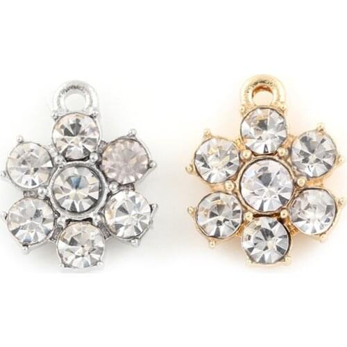 20PCS Crystal Flower Alloy Women Necklace Pendant Silver Color Charms Bracelet Accessories Crafts