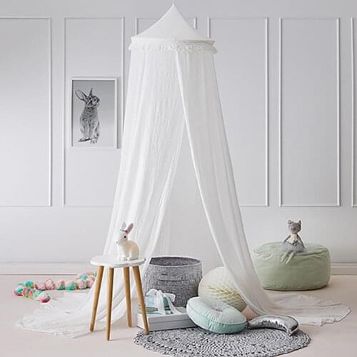 240cm Kids Baby Room Bed Dome Curtain Canopy Chiffon Tassel Hung Mosquito Net Kids Room Decor Fashion