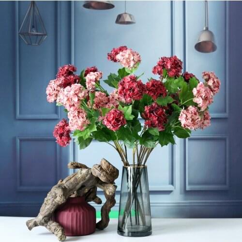 3 Heads Artificial Hydrangea Flowers Branch Silk Fake Flore Wedding Table DIY Home Garden Decor