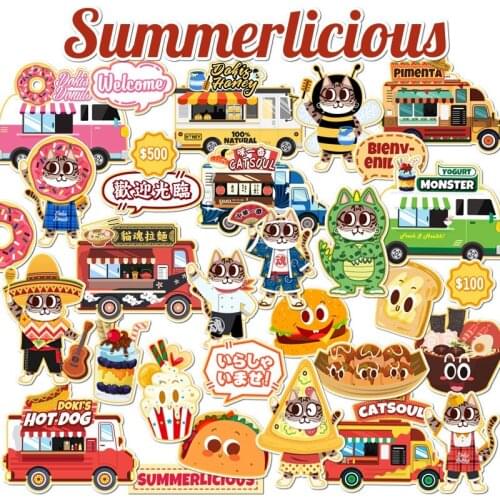 31Pcs Food Festival Cute Cat Stickers Pack Waterproof Cartoon Kawaii Graffiti Sticker For Luggage Laptop Skateboard Kids Toys