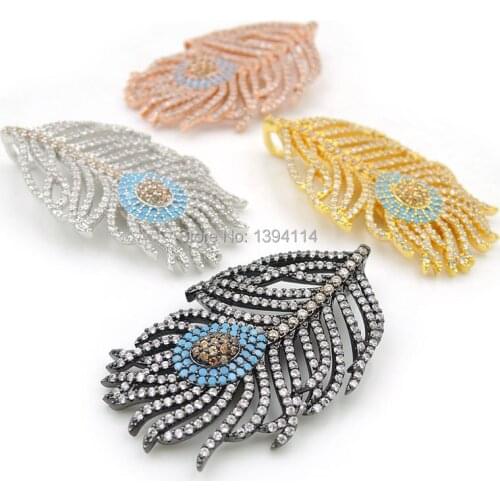 42*25*10mm Micro Pave Yellow&Clear&Kallaite CZ Feather Charms Fit For Men And Women Making Necklaces Jewelry