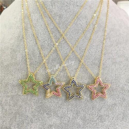 5pcs/lot Micro Pave Cubic Zirconia Star Pendant Necklace Fashion Jewelry