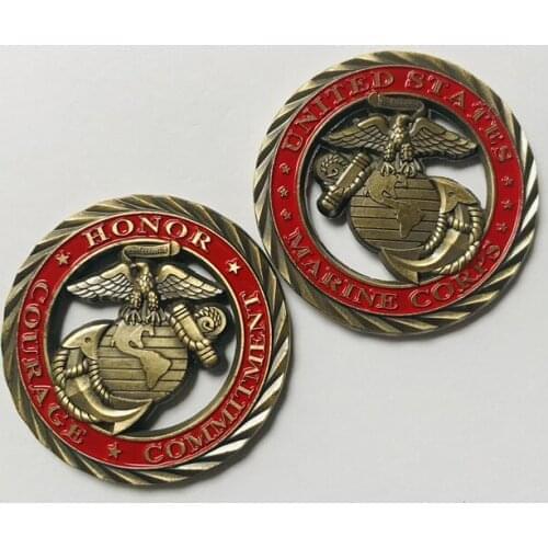 5 Pcs Non Magnetic Gold Plated 1 OZ Marine Honor Commitment Corps 40 MM Hollow Craft Home Decoration Art Commemorative Coin