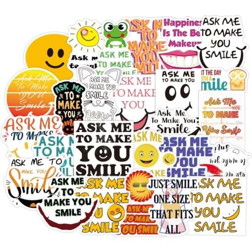 50pcs/pack ask me to make you smile Graffiti Stickers For Skateboard Box Bicycle Computer Notebook Car Decal Childrens Toy