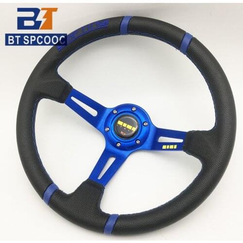 Car Universal Sport Steering Wheel 14 Inch 350MM PVC Racing Drifting Leather Steering Wheel Bule Gold Red With MO- Logo