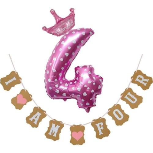 1 Set New Hot Sale I Am Four Kraft Paper Banner 4 Years Birthday Boy Girl 4th Balloons Party Decorations Balloon