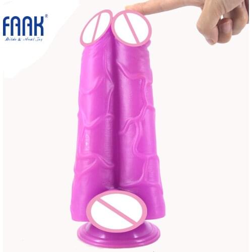FAAK Big Double Dildo with Suction Cup Siamese Penis Deep Texture 4 Testicles Sex Toys for Women Adult Products Erotic Fetish