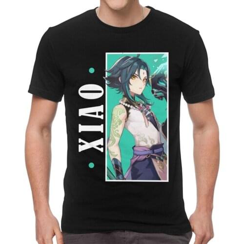 Genshin Impact Xiao T Shirt Men Short Sleeve 100% Cotton T-shirt Japan Anime Game Tees Top Harajuku Tshirt Gift Idea