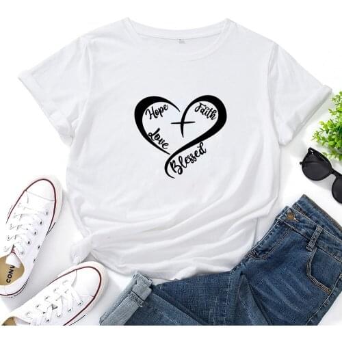 Hope Faith Love Blessed T-shirt Women O-neck Cotton Loose Women T Shirts Fashion Personality Casual Short-sleeved Tshirt Women