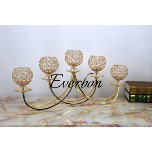 Crystal Candelabra Centerpieces /GOLD Wedding globe crystal candelabra /5 arms candelabra/candle holder event road lead