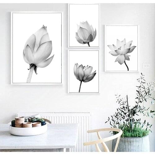 Canvas Painting Black White Wall Art Print Lotus Flower Minimalism Posters And Prints Kids Wall Pictures For Living Room