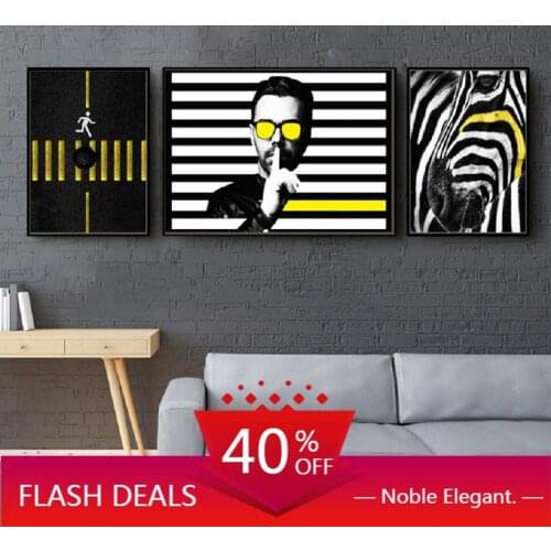 Canvas Paintings Modern Fashion Black and Yellow Stripe Poster Wall Art Zebra Animals Pictures Prints Living Room Home Decor
