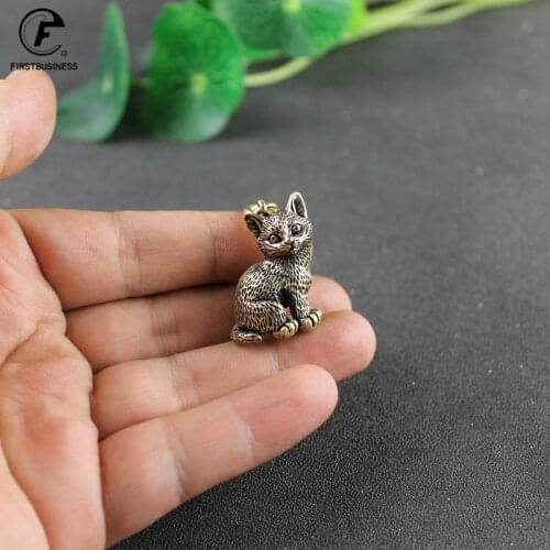 Chinese Classical Solid Copper Decoration Small Animal Ornaments Copper Cute Cat Tea Pets Home Desktop Keychains Accessories