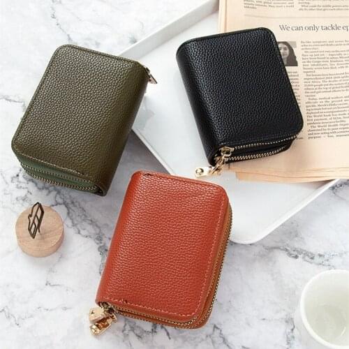 Womens Short Large Capacity Zipper Card Holder PU Leather Wallets Female Small Coin Purse Business ID Card Cases Pocket