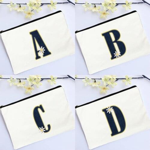26 Letters Daisy Flowers Cosmetic Bags Foldable Harajuku Makeup Case Funny Bride Wedding Handbag Lipstick Pouch for Women Gift