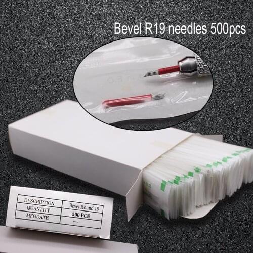 500 Pieces/Box Circular Bevel R19 Pins Round Needles For Permanent Makeup Microblading 3D Fog Eyebrow Embroidery