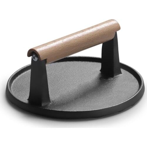 Round Cast Iron Steak Press With Handle for Barbecue Tool BBQ Meat Press