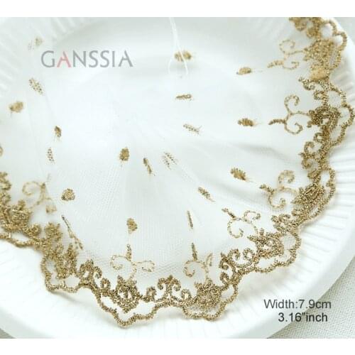 1yard Width:7.9cm Exquisite Net Yarn Gold Thread Lace Embroidery Decoration Lace Skirt Clothing Sewing Accessories (ss-2088)